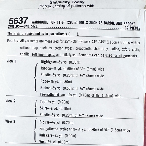 3/$20 Vintage Simplicity Barbie & Darci Doll Sewing Patterns – #5637 & #5356 - Picture 7 of 9